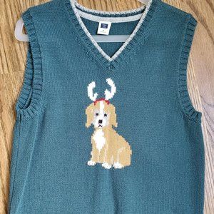 Janie and Jack Boys Hunter Green Holiday Sweater Vest with Hounddog  Size 6